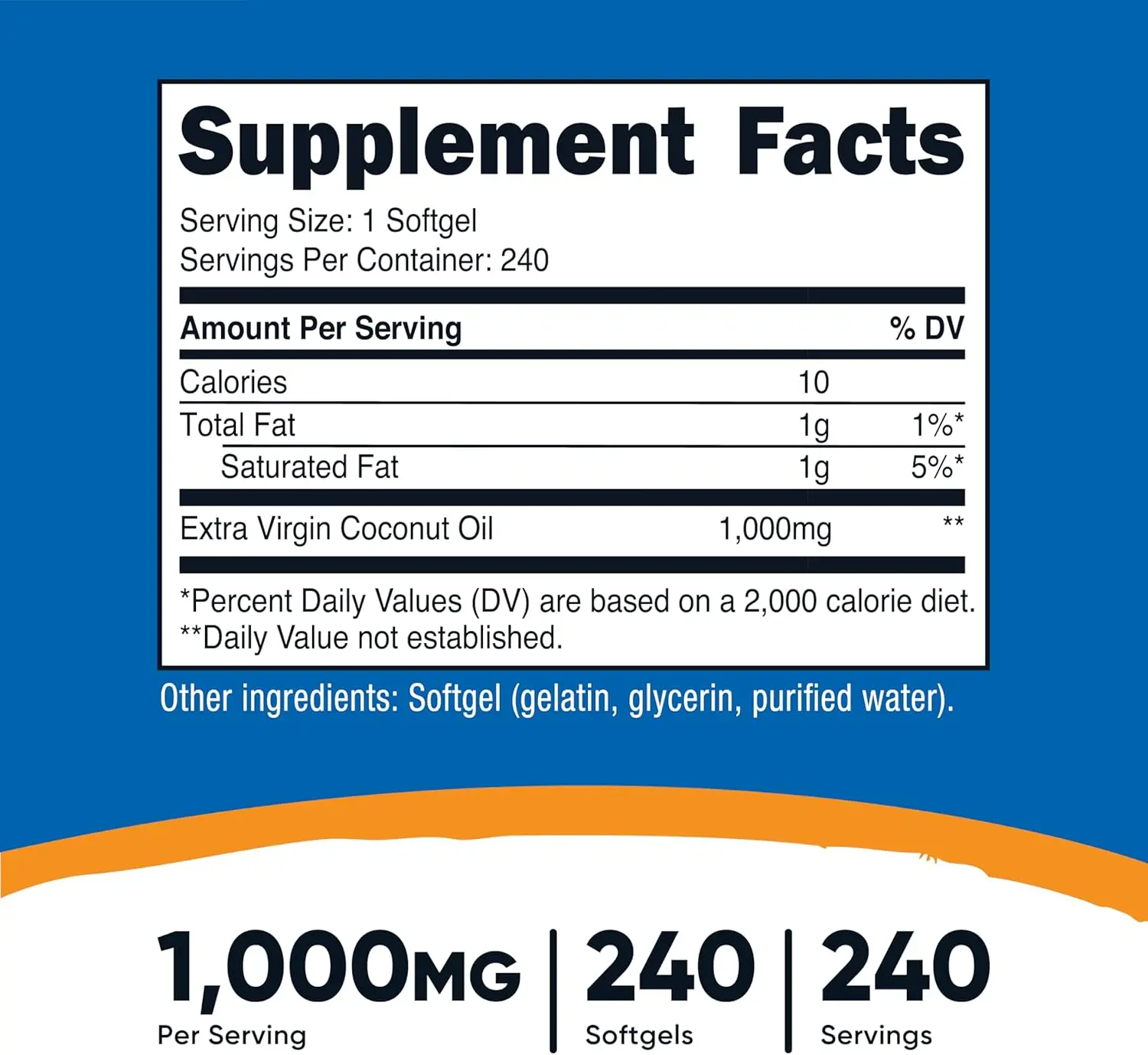 Nutricost Coconut Oil 1000mg Softgels
